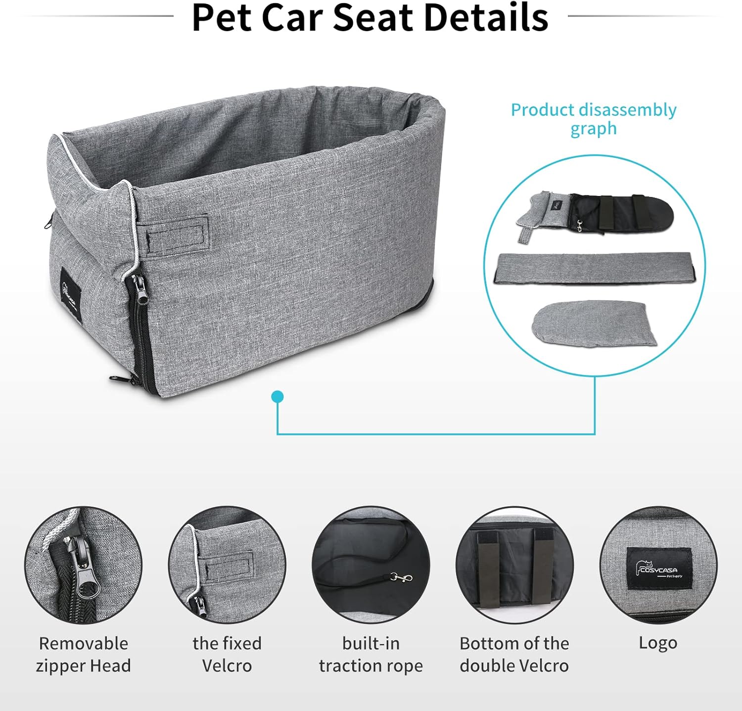 Gearking Armrest Booster seat for Dog, Interactive Dog Console Car Seat with Safety Tethers for Single/Double Door Armrest,Suitable for Most Car Deluxe Interactive Pet Seat : Pet Supplies
