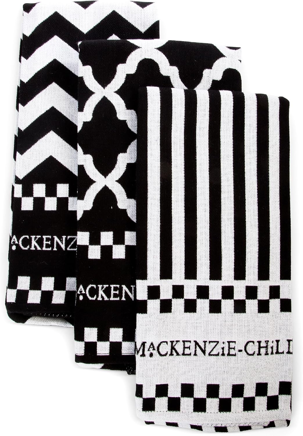 MACKENZIE-CHILDS Set of 3 Cotton Dish Towels, Decorative Kitchen Towels, Black-and-White Zig Zag