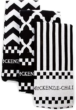 MACKENZIE-CHILDS Set of 3 Cotton Dish Towels, Decorative Kitchen Towels, Black-and-White Zig Zag