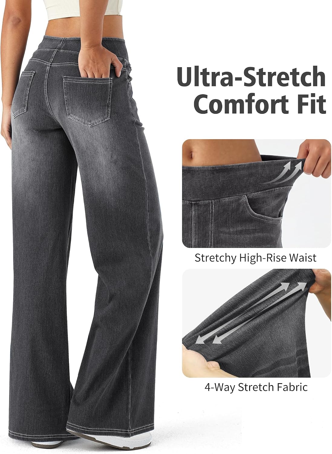 Denim Wide Leg Pants for Women,High Waisted and Slimming,Straight Tube,Loose fit,High Elasticity Jeans with Pockets