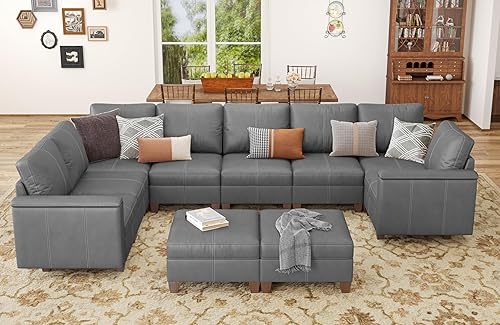 Miniatura 14 de SITJOY Sofá modular modular de piel sintética de 118 pulgadas con almacenamiento, sofás modulares modernos de mediados de siglo para sala de estar,