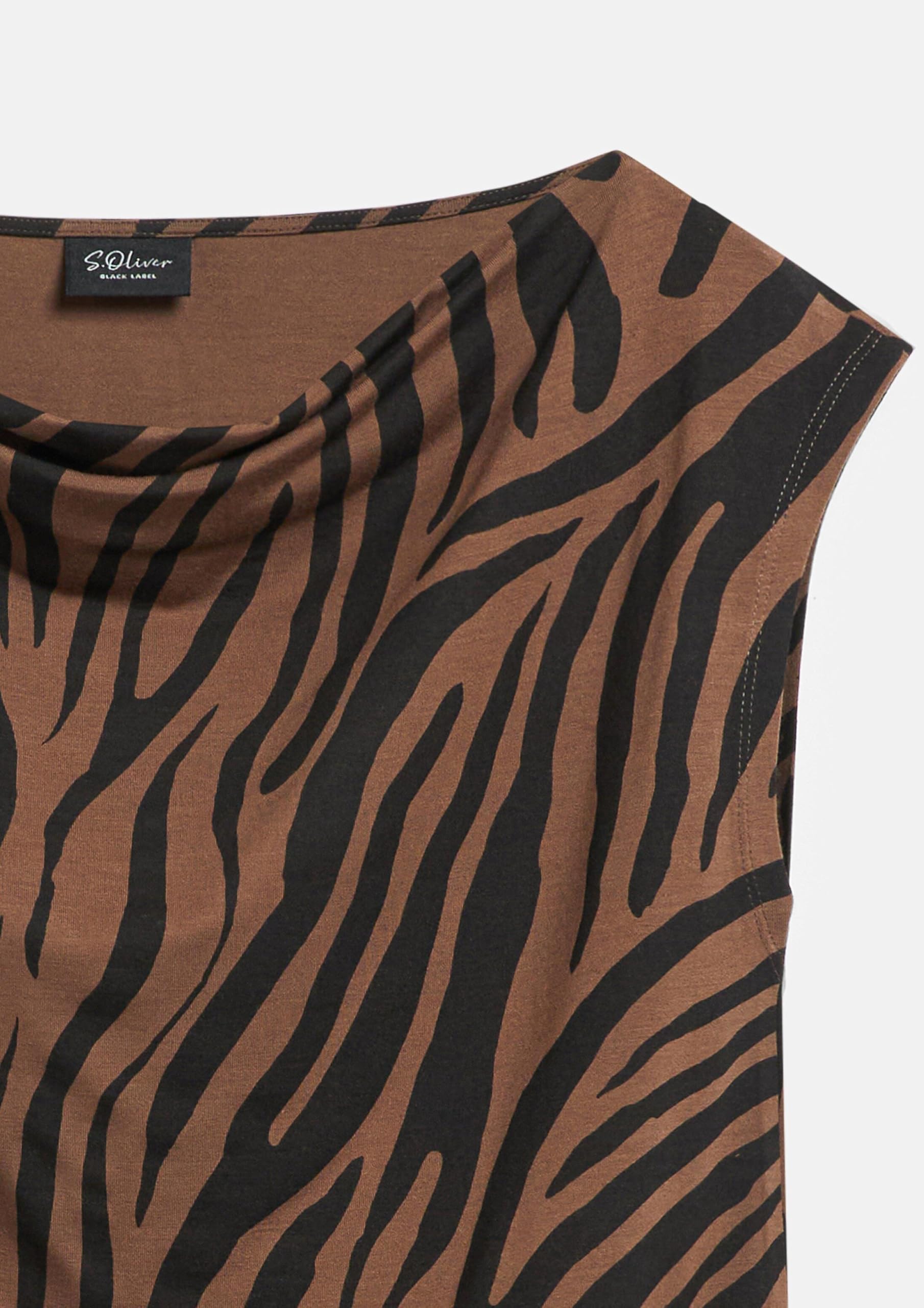 s.Oliver Damen T-Shirt – ärmellos, Wasserfall-Ausschnitt, Grafik-Print, Regular Fit