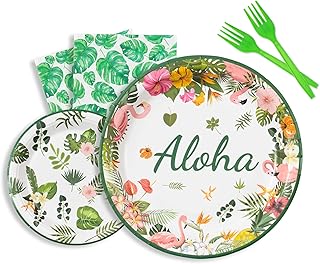 Hawaiian Party Tableware Set - Tropical Luau Party Decorations Supplies Kit, Includes Plates Napkins Forks for Aloha Birthday Summer Holiday Celebration | Serve 24