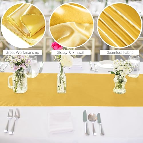 Miniatura 3 de Aneco Paquete de 12 caminos de mesa de satén de 12 x 108 pulgadas, color dorado, largo, de seda satinada, para bodas, banquetes, graduaciones,