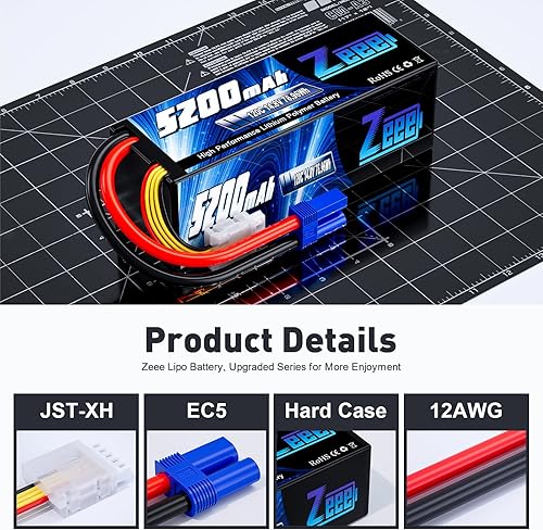 Miniatura 3 de Zeee 4S Lipo Battery 5200mAh 14.8V 120C Batería rígida con enchufe EC5 para RC Buggy Truggy escala 110 Racing Truck Crawler Monster RC Car Boat