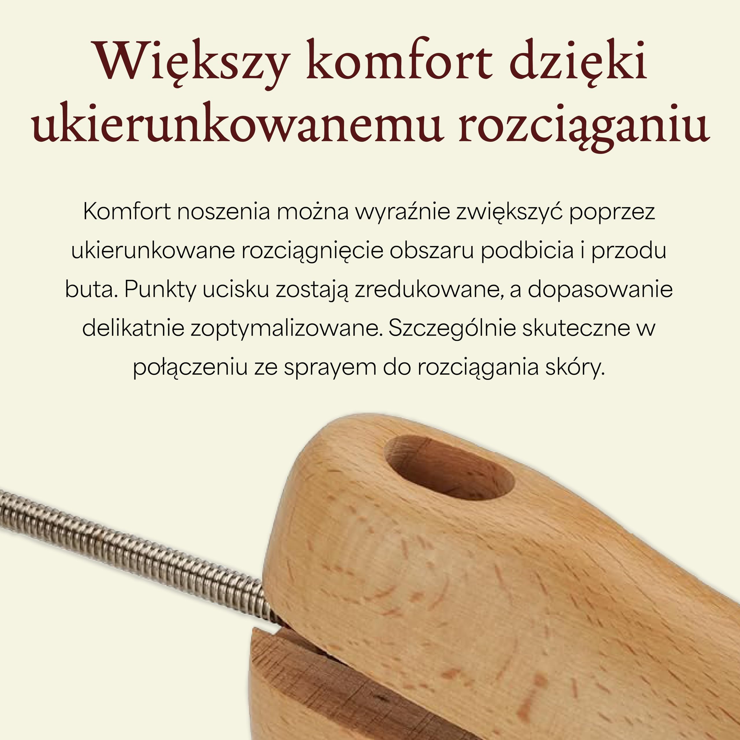 Langer & Messmer Rozciągacz do butów i podbicia butów dla mężczyzn zapobiegający uciskaniu butów – wykonany z litego drewna bukowego w sprayu do rozciągania skóry 50 ml