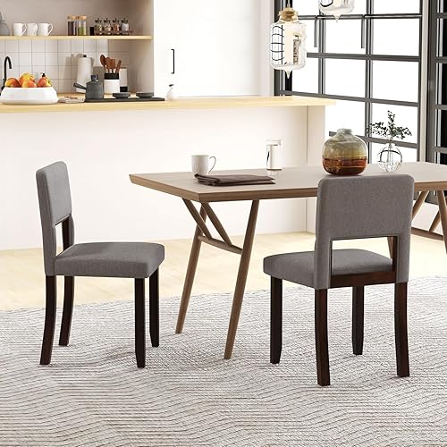 Miniatura 9 de Giantex Juego de 4 sillas de comedor de madera, sillas de cocina tapizadas de tela de lino con marco de madera de goma, asiento y respaldo