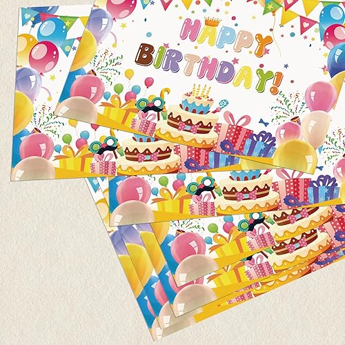 Miniatura 3 de Paquete de 50 manteles individuales de papel desechables de 16 x 11 pulgadas, banderas de colores, globos, pasteles, manteles individuales para