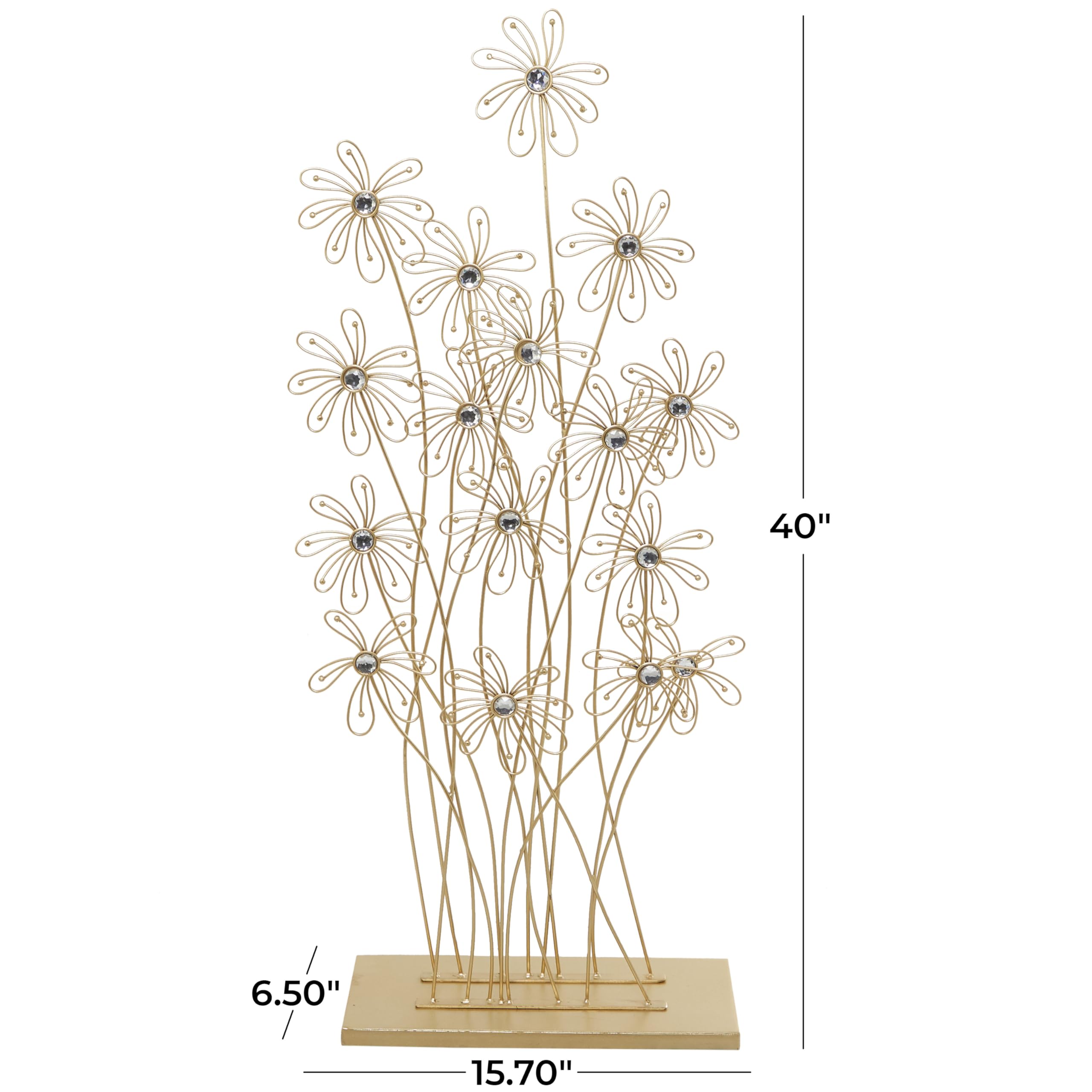 Deco 79 Escultura alta floral de metal con adornos de cristal, 16 x 7 x 40 pulgadas, color dorado