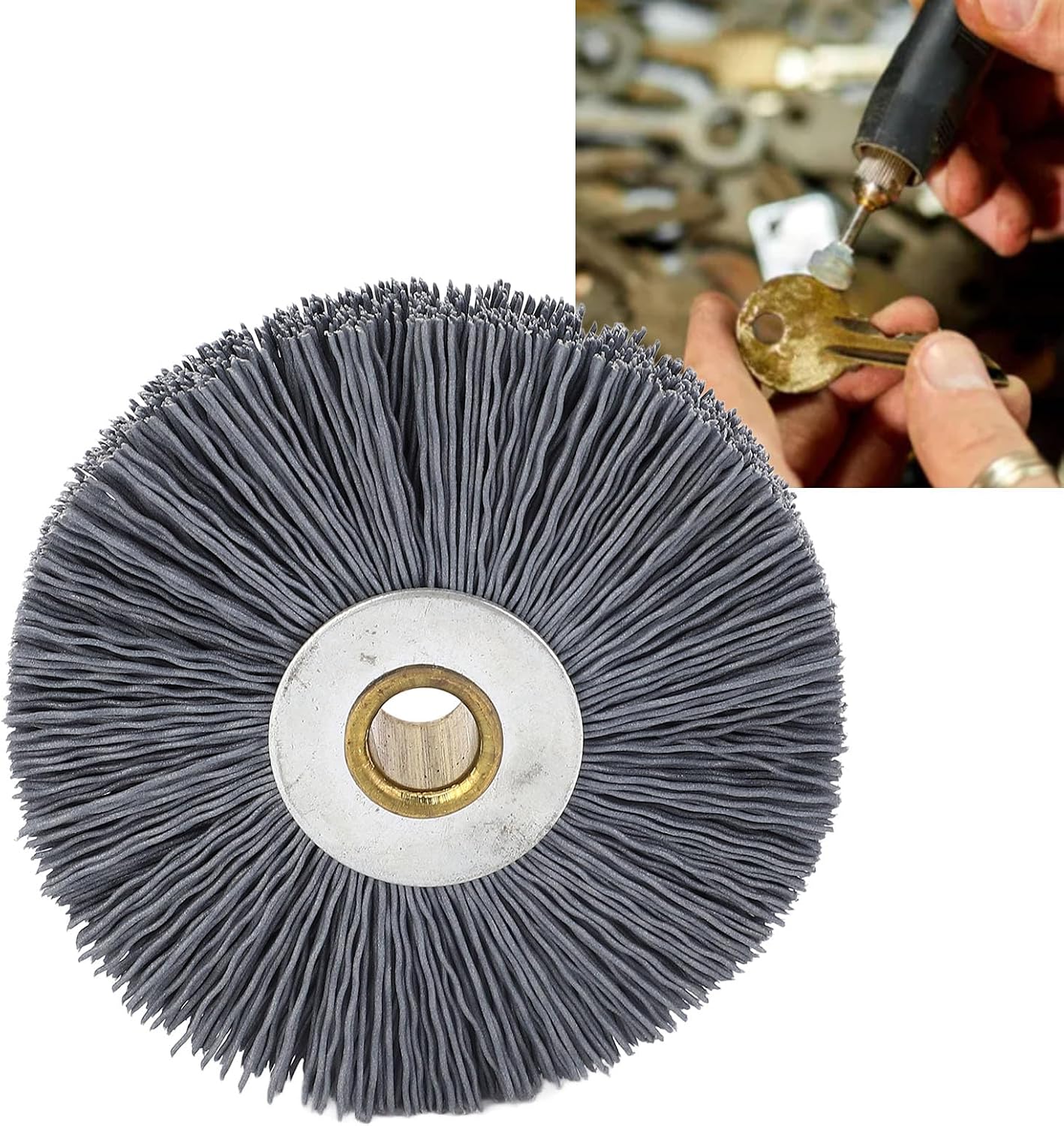 80x20x10mm Key Machine Deburring Brush with Special, Sturdy Nylon Stainless Steel Wire Wheel Brush, Accurate Bristle Positioning, Multifunctional for Keyhole Cleaning