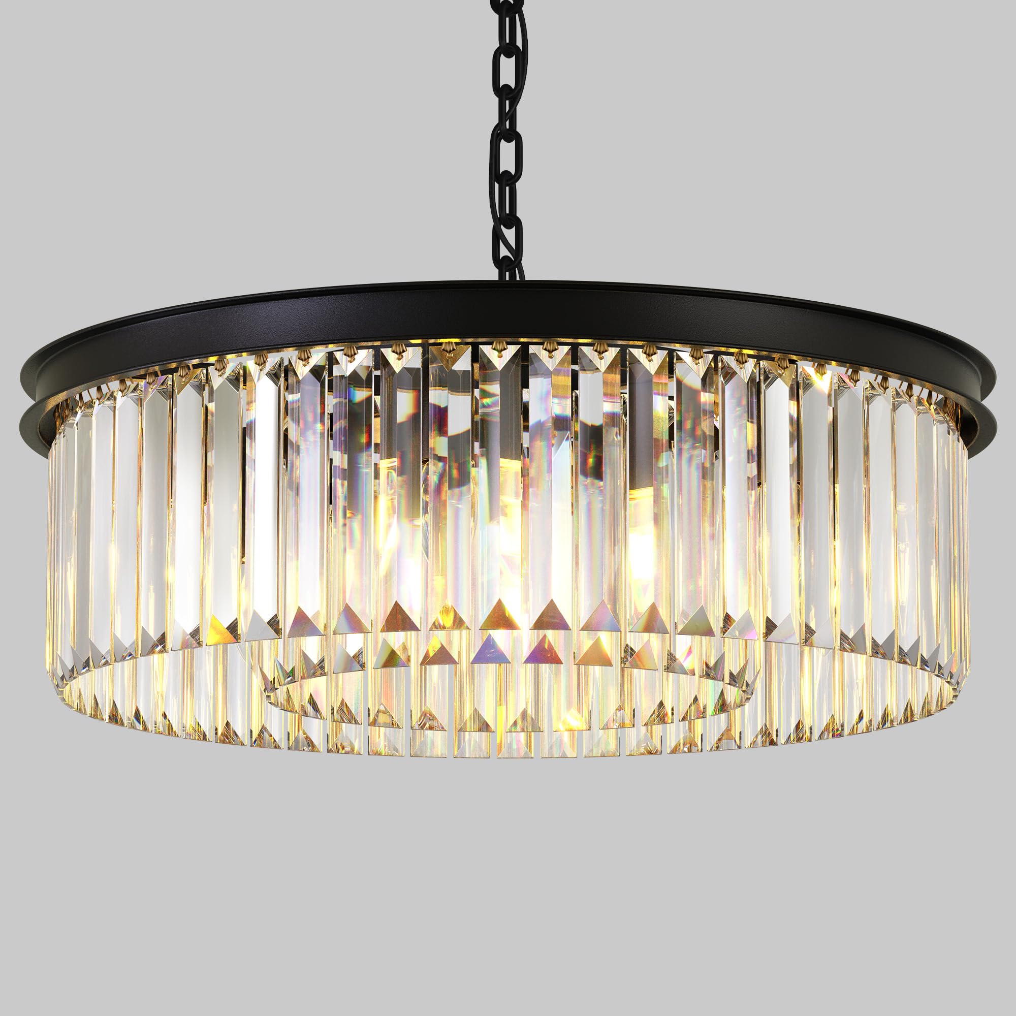 Photo 1 of LHKVDT Modern Black Crystal Chandelier, 2-Tier Round Pendant Light