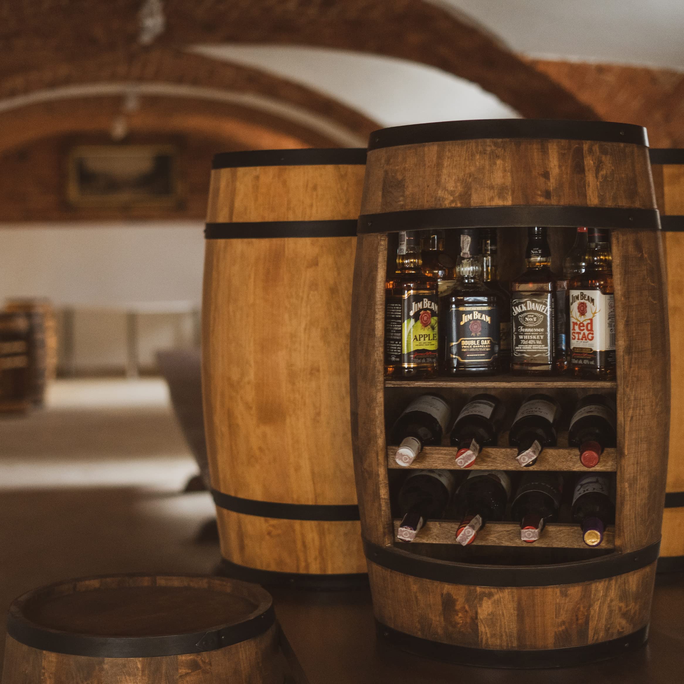 Creative Cooper Weinregal Weinkeller Mini Bar Schnapsschrank Weinfass Weinbar Weinbar 80 cm hoch Retro Bar Deko Fassmöbel (Wenge)