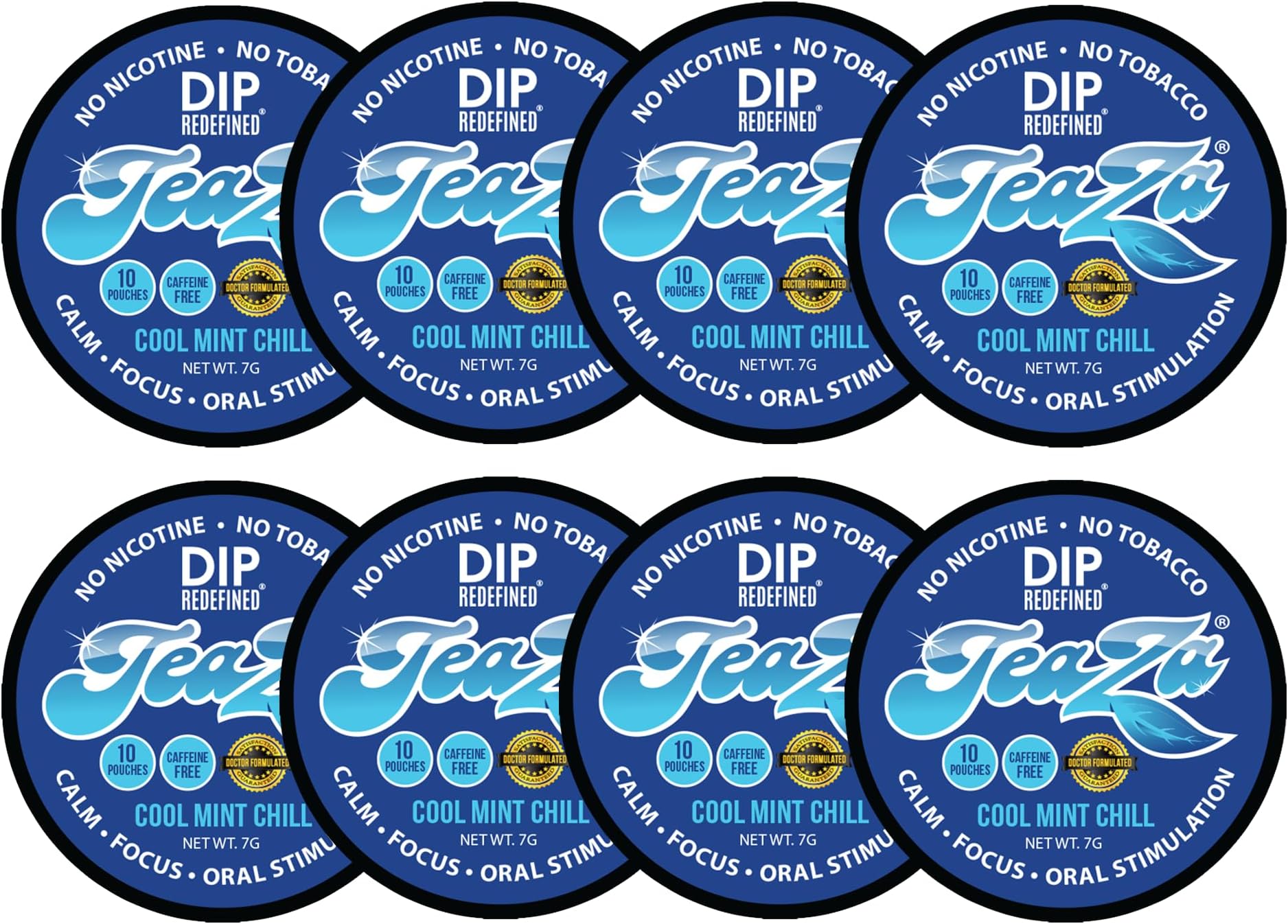 Teaza Herbal Energy Pouches, Tobacco Alternative Nicotine Free, Chill with Relora Alternative Snuff Healthy Dip, Caffeine & Tobacco Free Chew Premium Crisp Minty Flavor - Cool Mint Chill (8 Pack)
