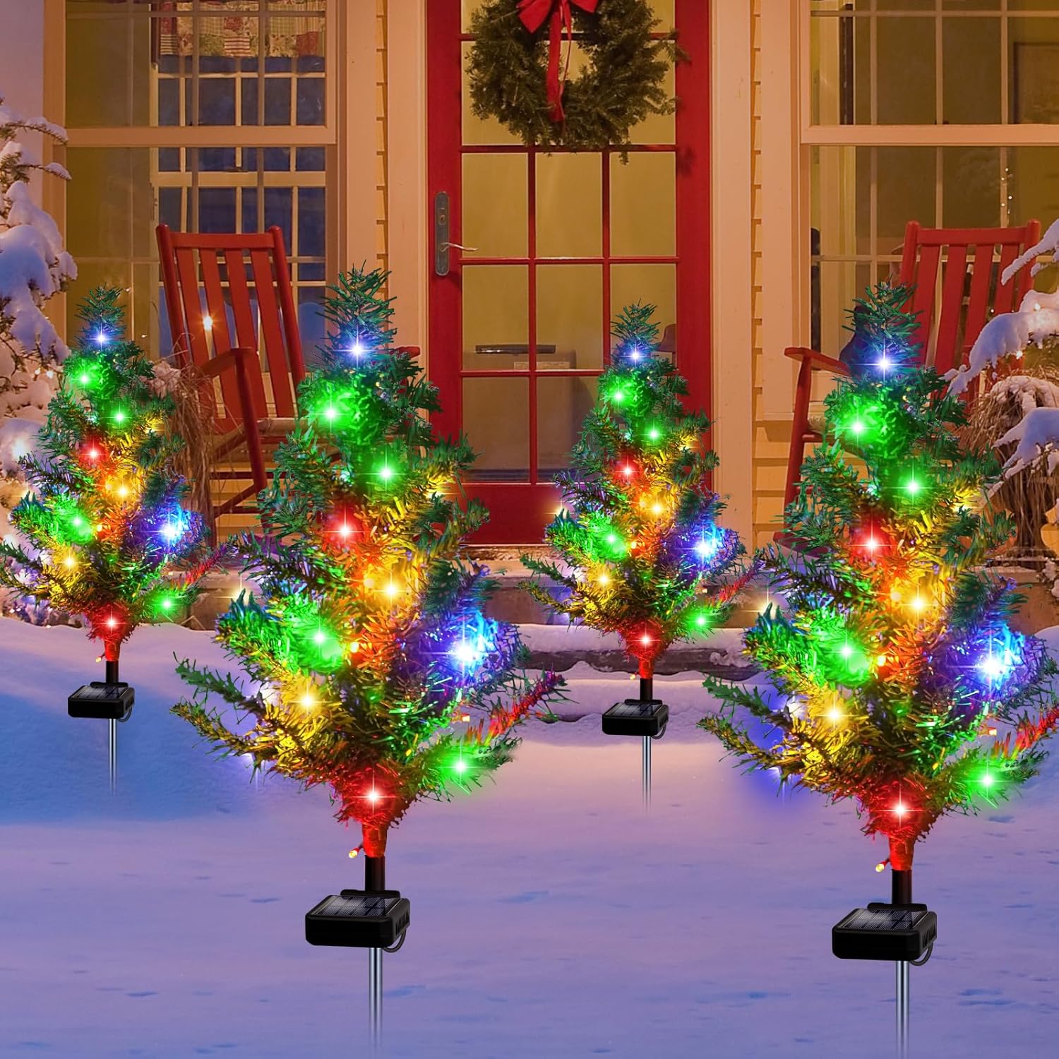 Solar Christmas Tree 4 Pack Garden Stake Light Waterproof Outdoor Christmas Decorations,2 Modes Solar Xmas Christmas Lights for Yard Front Porch Pathway Grave Garden Decor - Image 7