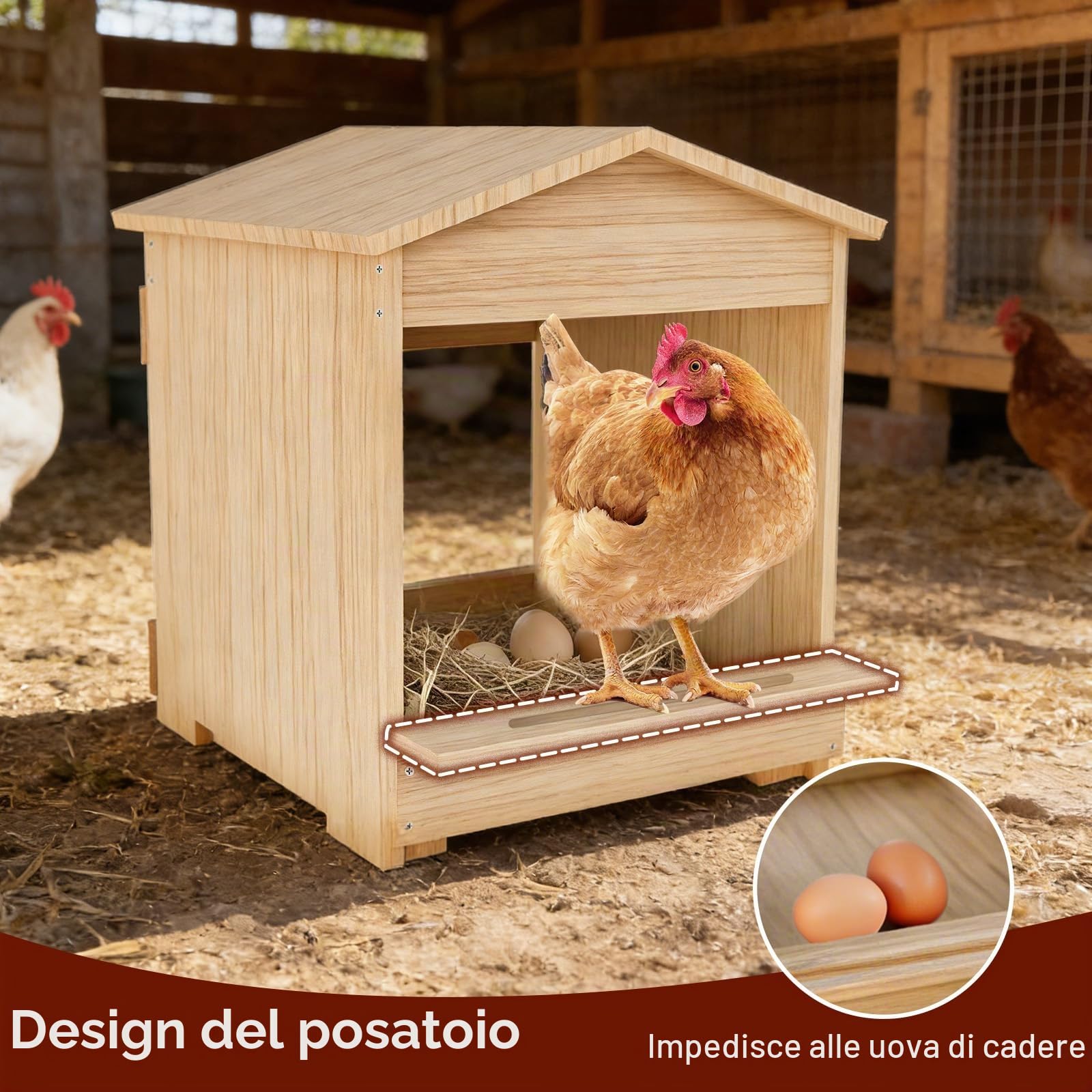 Cassetta Per Galline Ovaiole, 30,5 x 29 x 38,5 cm | Nidi Per Galline Da Parete, Accessori in Legno Per Pollai, Uccelli e Anatre