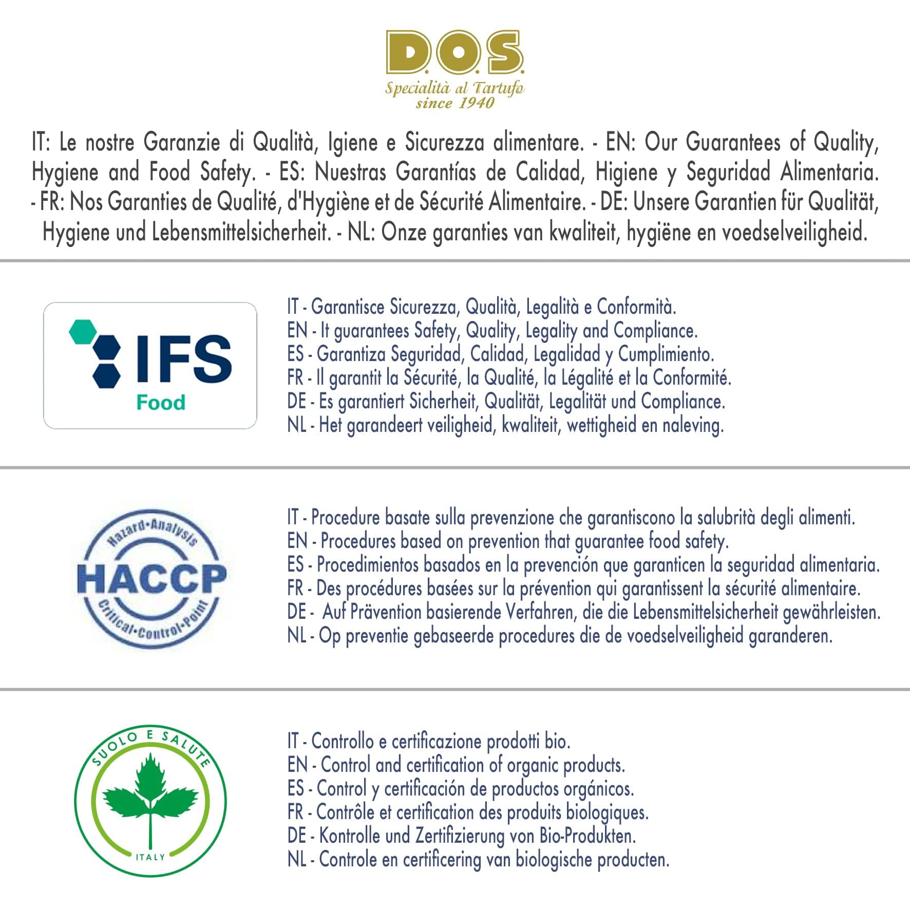 D.O.S. Specialità al Tartufo since 1940 - Sauce à la truffe 800 g | Format professionnel pour restaurants | Produit à la truffe | Sans gluten | Produit artisanal d'Ombrie