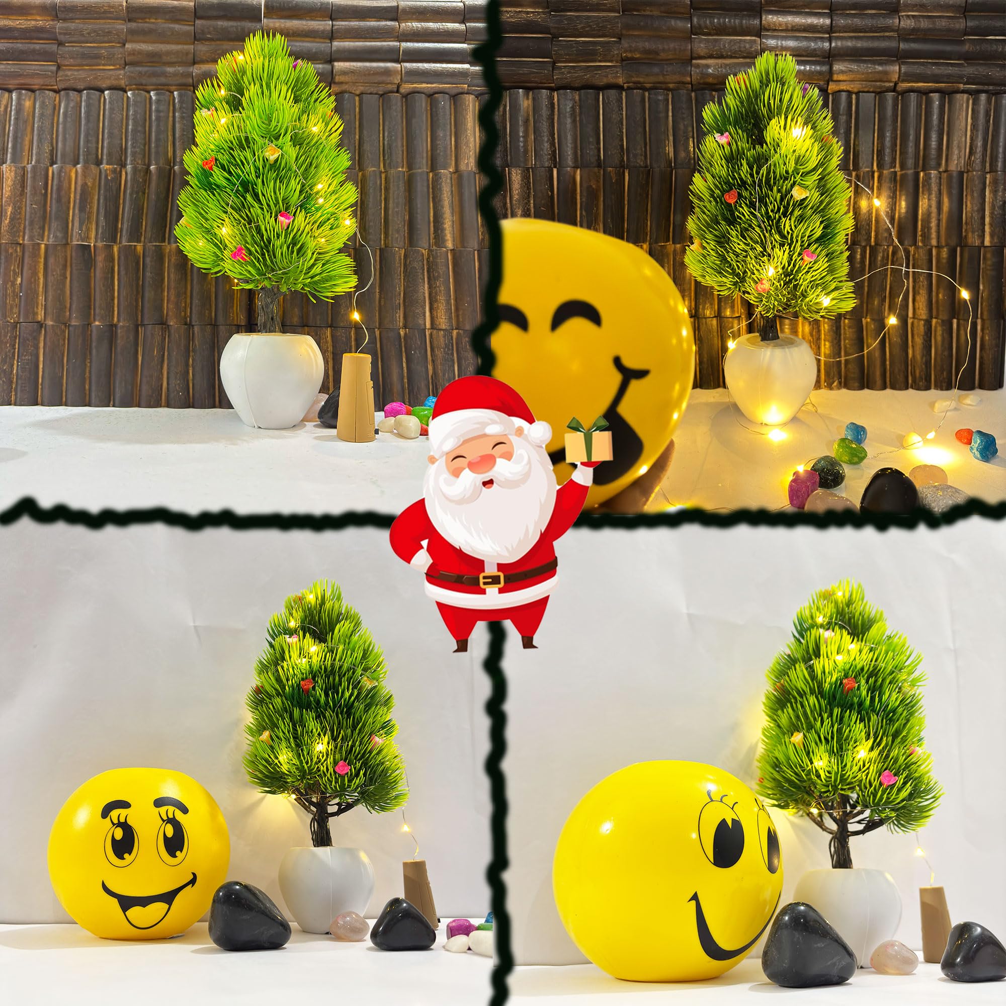 Asharya® Christmas Tree Fake Plant with Pot, Small Artificial Potted Plant Ideal for Home Décor, Living Room, Bathroom, Farmhouse - 27 CM LED Plant for Gift Item Faux Flower Plant Table top 1