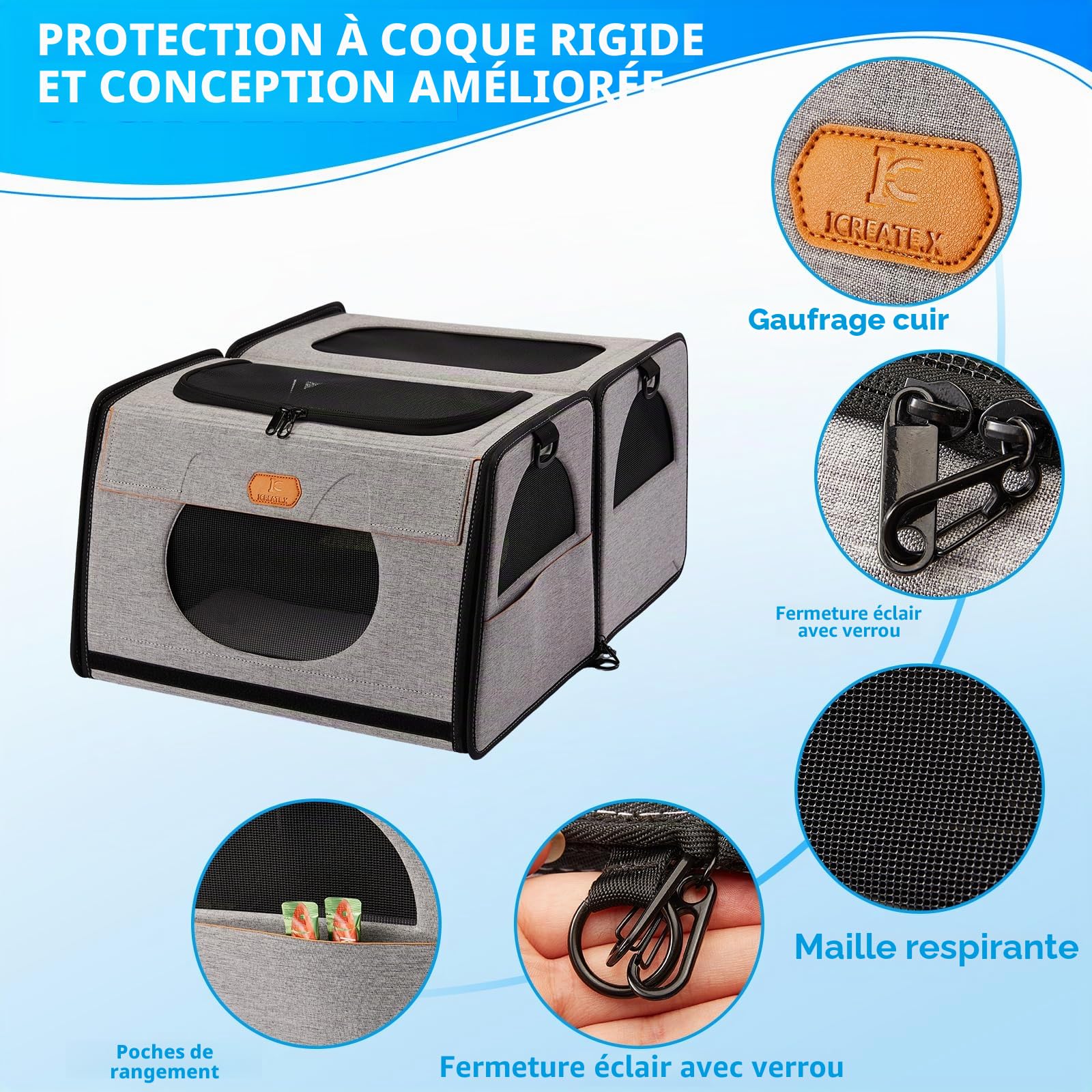 Grand sac de transport pour chat, litière de voyage pour chats, caisse pliable pour chien, une pour litière et cage souple pour chat 2 en 1, double sac de transport pour animaux de compagnie