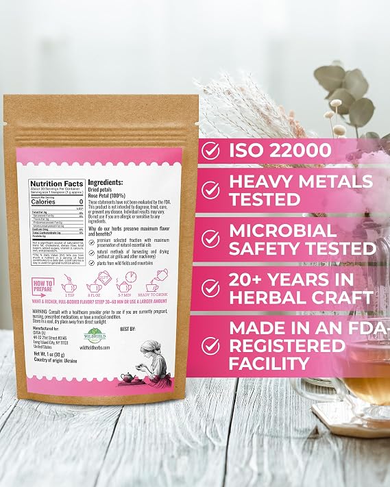1 oz. Rose Petal Buds Herbal Tea (Rosa Damascena) - 28g Dried Rose Petals Herb Te De Rosa