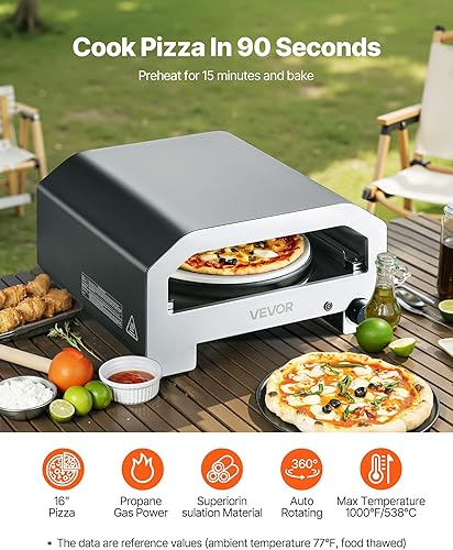 Miniatura 2 de VEVOR Horno de pizza para exteriores de 16 pulgadas, horno de pizza de gas propano giratorio automático, olla de pizza portátil con piedra de pizza