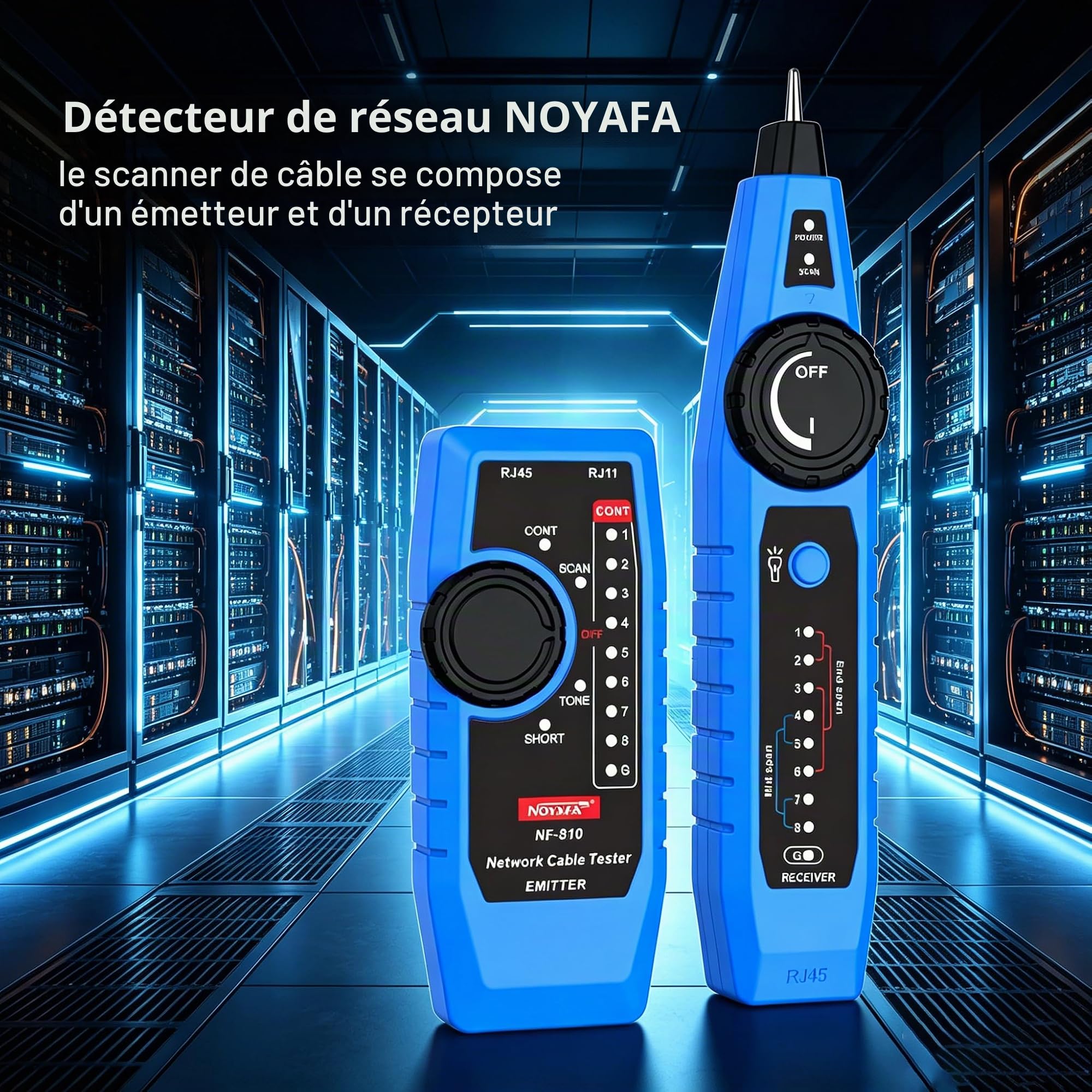 Noyafa Testeur de réseau multifonction NF-810, traqueur de fil réseau Ethernet LAN avec testeur de ligne téléphonique, balayage de ligne réseau, balayage de câble d'alimentation et fonctions de test