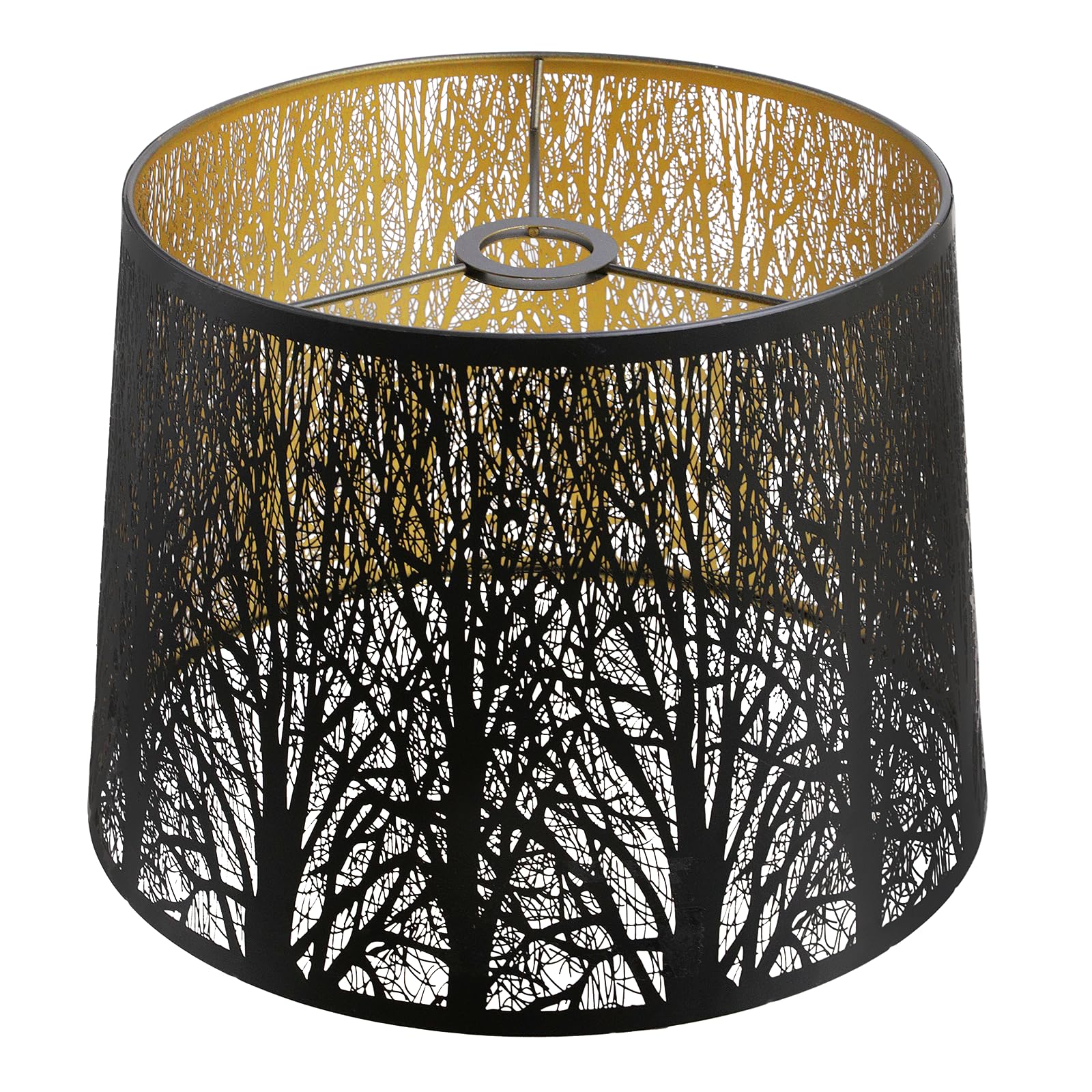 ALUCSET Large Drum Lamp Shade for Table Lamps, 12" Top x14" Bottom x 10" High, Metal Lampshade Black and Gold Replacement for Floor Lamps and Bedside Lamp, Etched Forest UNO Fitter