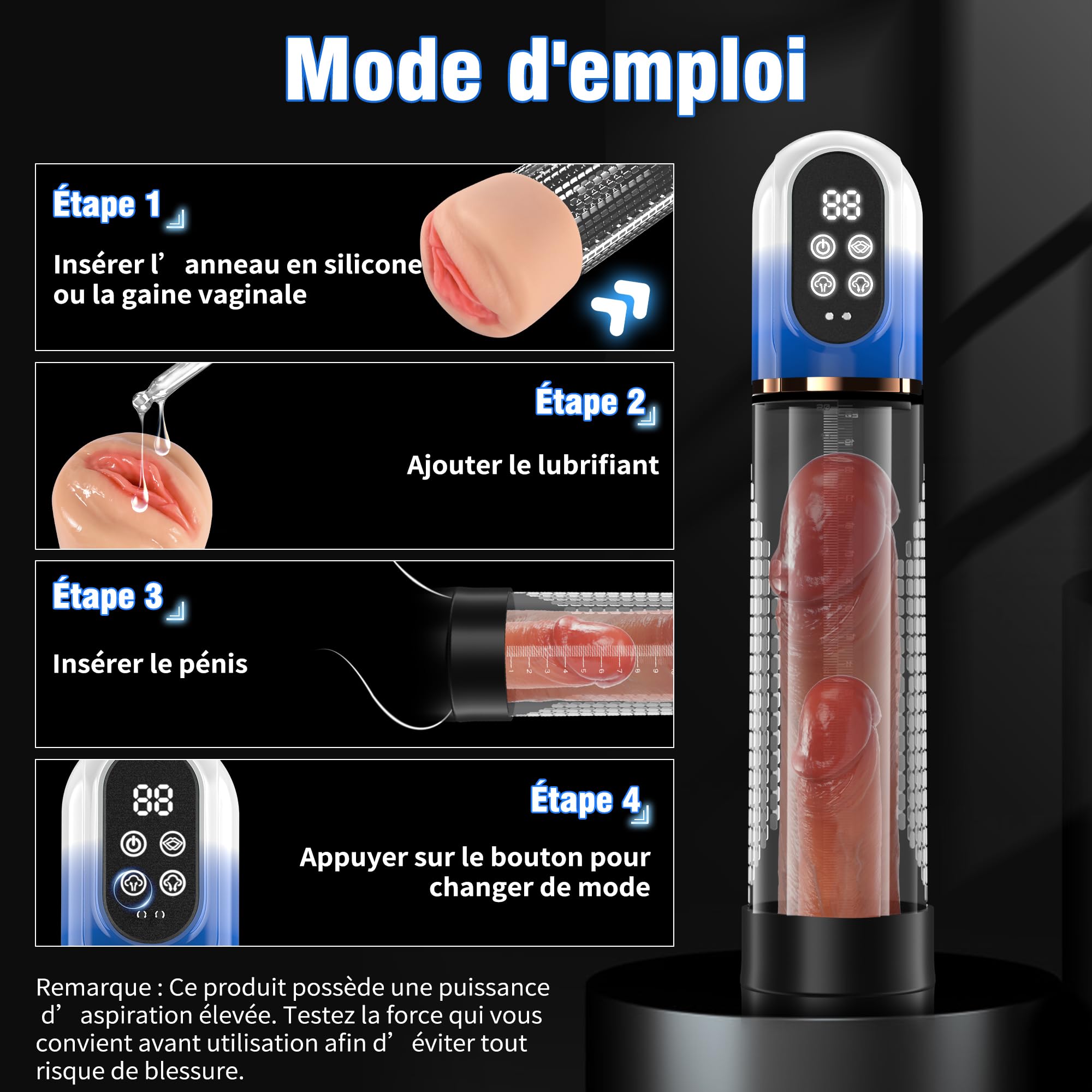 HIVEFUN Sextoyse Homme Sex Pompe a Penis, Pompes à Pénis avec 4 modes de Succion et 3 Modes D'entraînement Automatique, IPX7 Étanche Sex Toys Jouet pour Homme Pompe Penis avec Vaginette Silicone