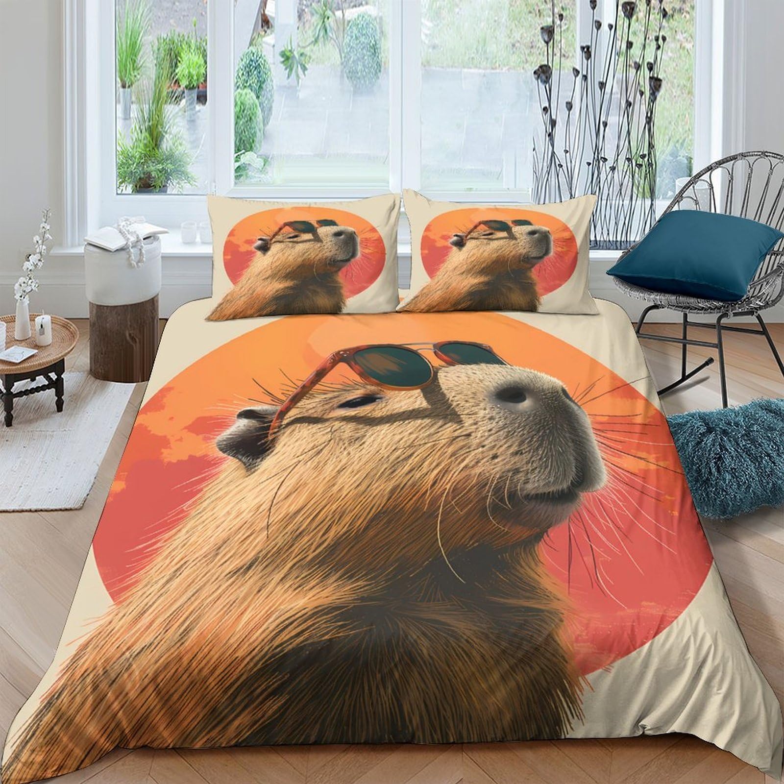Ctjqhvkz Style-9 3D Printed Capybara Sunset Fitted Sheet Microfiber Soft Non-Slip Mattress Cover Bedroom Decor Easy Care Single（135X200cm）