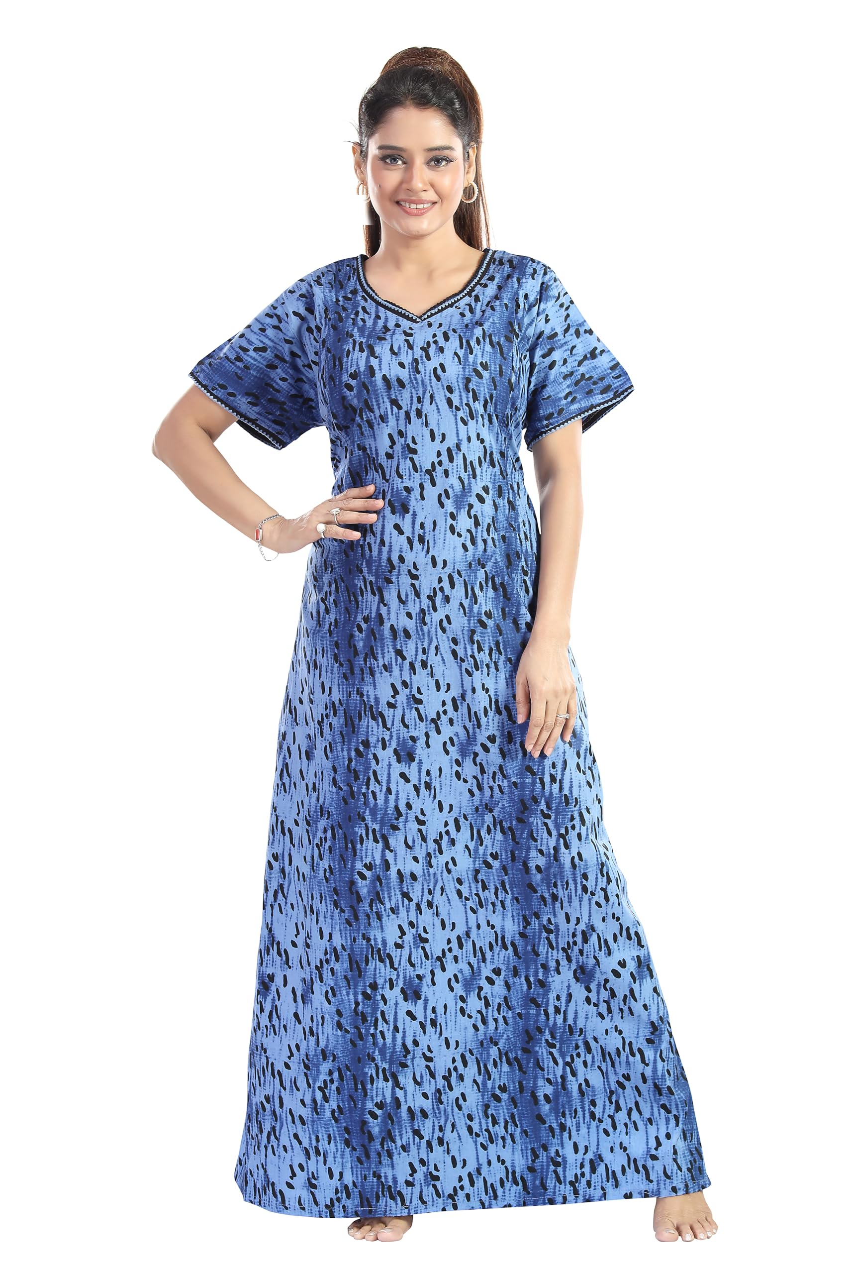 Cotton Maternity Nightgown,Printed Maxi Length, Feeding Night Dress, Free Size-image-29