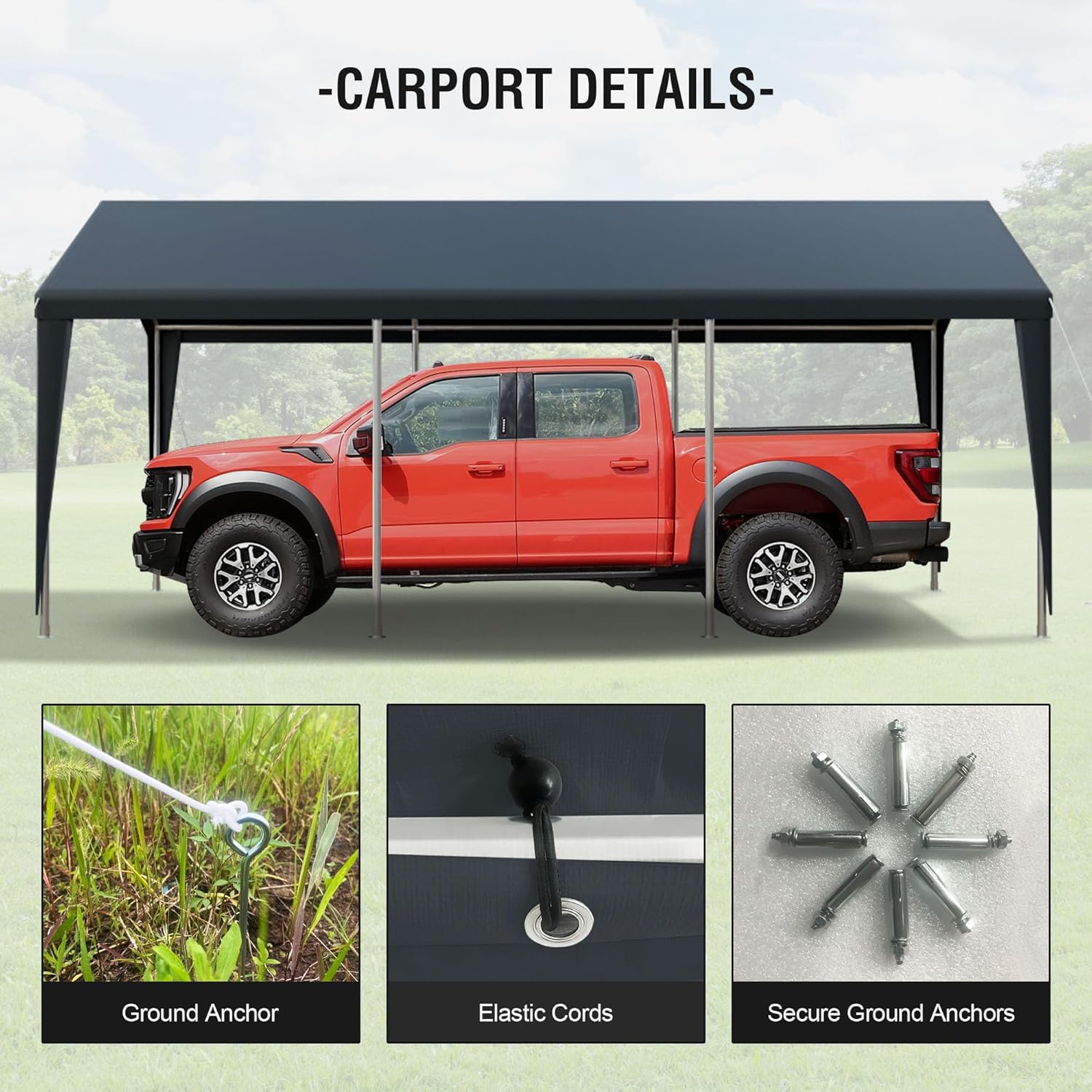 13'x 20' Carport, Heavy Duty Car Canopy Portable Garage with Removable Sidewalls and Roll-up Ventilated Doors & Windows for Car, SUV, Truck, Boat. Gray