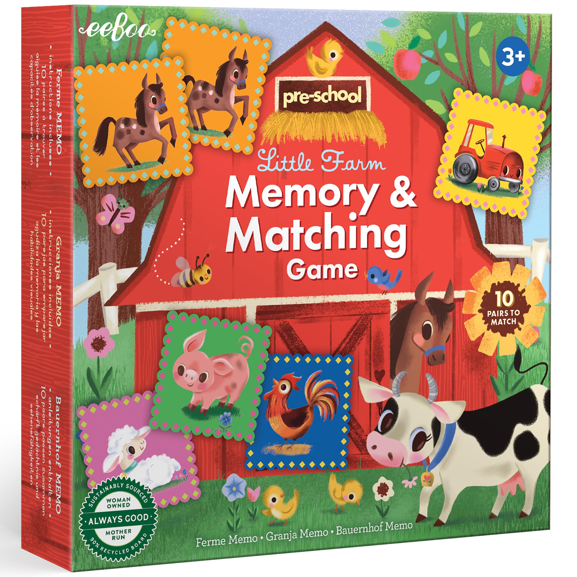 eeBoo Little Farm Memory & Matching Game, Ages 3+, 1-4 Players | Introduces farmyard anim…