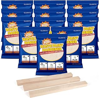 GLAINTE Waste Away Paint Hardener 12 Packs, 3.5oz - Fast Acting Solid Hardener - Drying Powder for Water-based Paint with 15 Pcs Wooden Stir Sticks