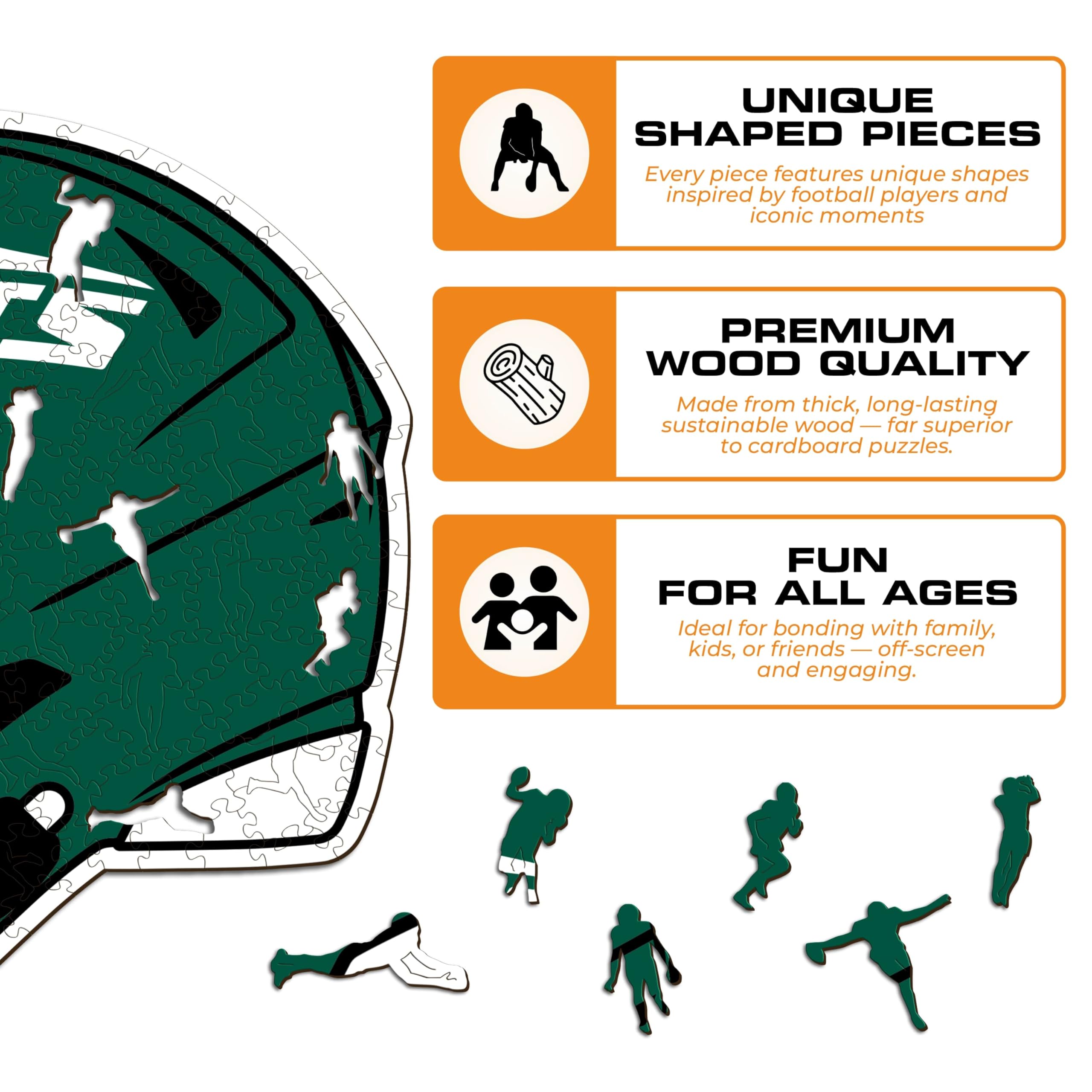 Iconic Puzzles -Oficjalnie licencjonowane 100% zrównoważone drewniane puzzle, kolor New York Jets, L, 500 sztuk