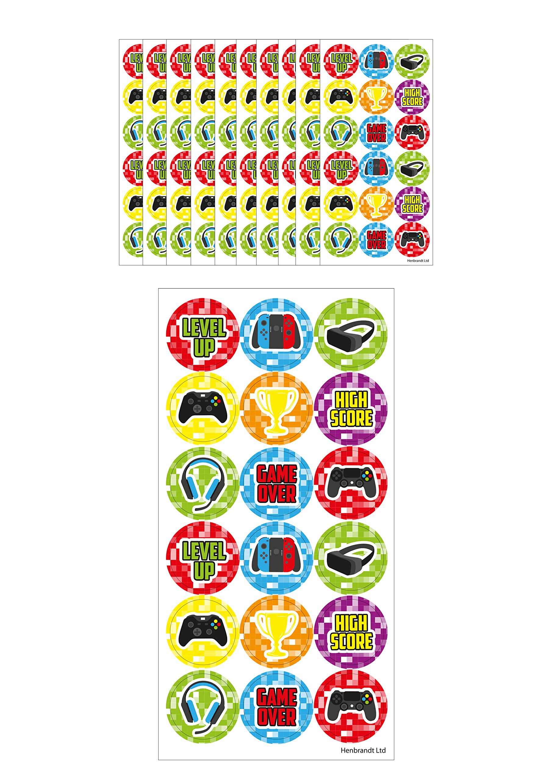 HENBRANDT Large Gamer Stickers 180 Assorted Videogame Stickers Teachers School Reward Arts and Crafts for Kids Birthday Party Bag Favours Loot Bag Fillers Lucky Dip Favours for Boys and Girls