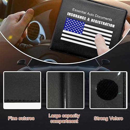 Miniatura 3 de Soporte para registro y seguro de automóvil, paquete de 2 organizadores de documentos esenciales de alta calidad con cierre de velcro fuerte,