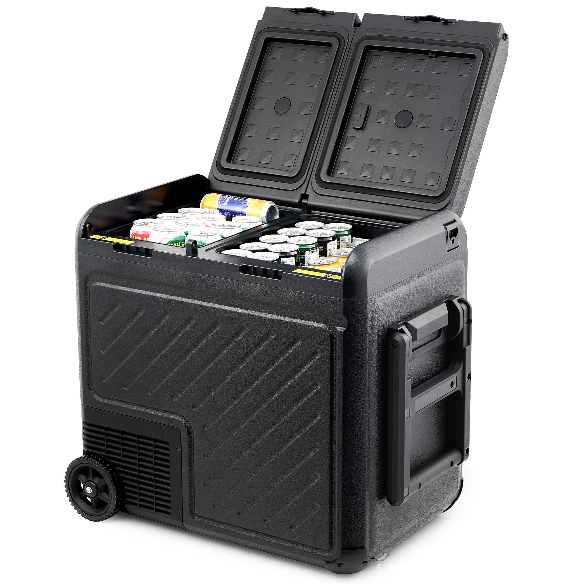 DARTMOOR Nevera Congelador para Coche, 55L Nevera de Vaje Compresor Portátil de Doble Zona con Ruedas, DC 12/24V y AC 100-240V, Nevera Eléctrica para Camping, Viajes -22°C a 20°C