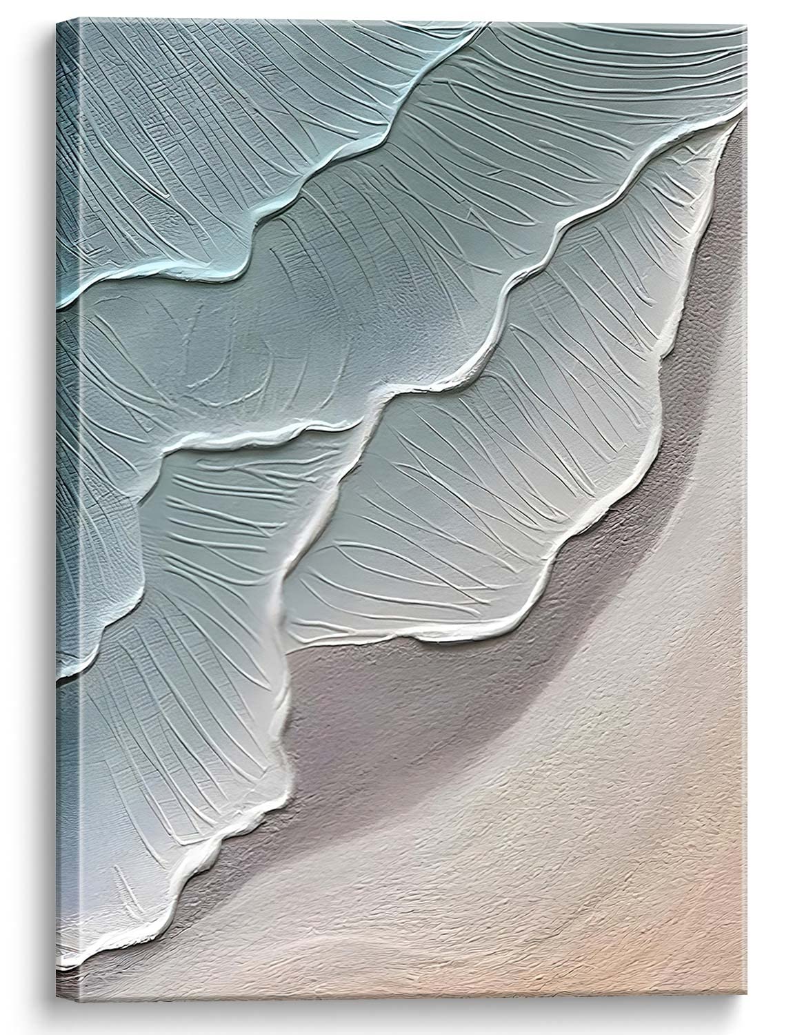 The sea slaps on the beach, the wave oil painting wall art blue ocean white sand beach canvas home art beach wall modern canvas art seascape home decoration living room bedroom ready to hang size: 24 "× 48 "× 1 "