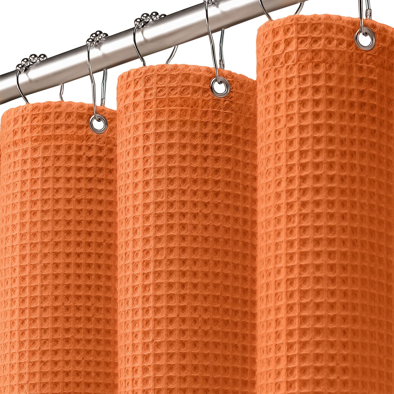 XOGUIBO Waffle Weave Shower Curtain - Orange Cotton Fabric Texture Heavyweight Shower Curtain for Bathroom,Washable,72Wx72L