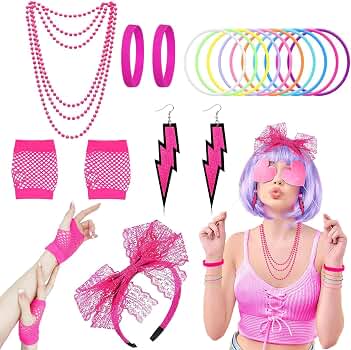 80er Jahre Kostüm-Set Für Frauen & Kinder – Inkl. Tutu-Rock, Neon-Accessoires, Netzhandschuhe, Beinwärmer & Mehr