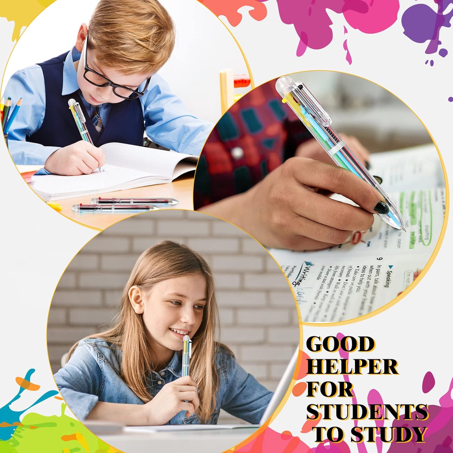 Handepo 60 Pcs 6 in 1 Multicolor Pen Bulk 0.5 mm 6 Colors Retractable Colorful Ink Rainbow Pen for Back to School Students Gifts Birthday Prizes Carnival Reward Party Favors Supplies Office