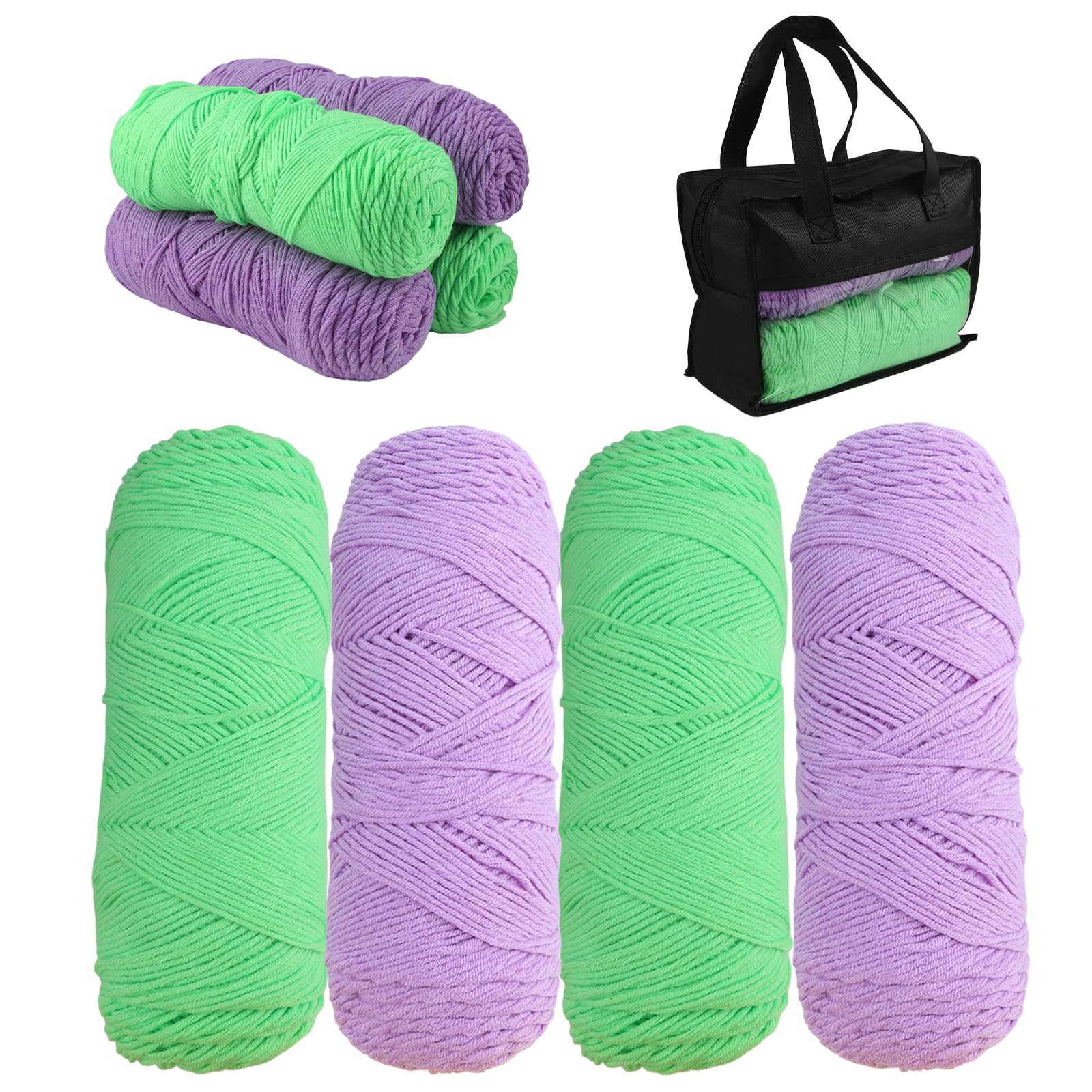 800g(200gx4) Milk Cotton Wool Ball - 5 Strands Medium Thick Yarn Soft and Warm Yarn, Multicoloured Yarn for DIY Crochet, Slippers, Blankets and Hand Woven Bags (Green & Purple)