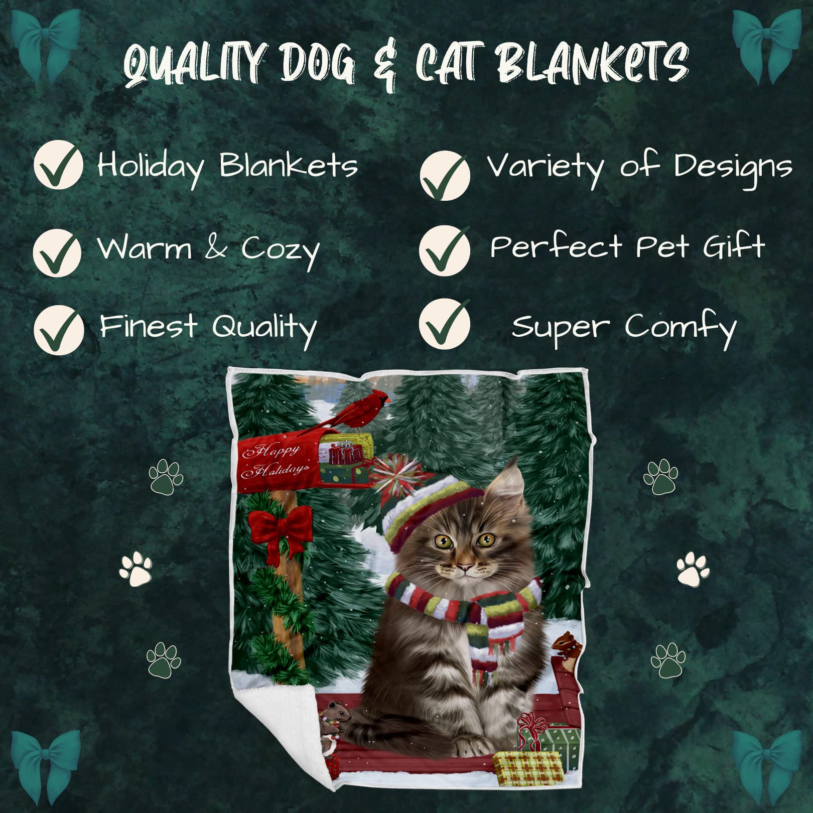 Doggie of the Day Maine Coon Cat Blanket - Merry Christmas Woodland Sled - Super Soft & Warm Pet Theme for Sofa or Bed, Warm Fleece, Sherpa or Woven Material, BLNKT51121 (30x40 Fleece)