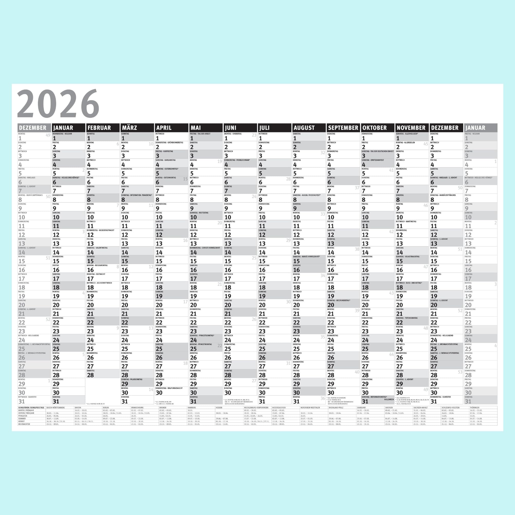 3 x DIN A3 wall calendar for 2026, 14 months, annual calendar