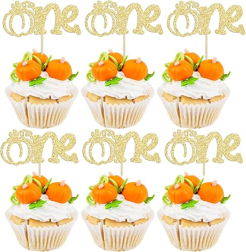 24 piezas de calabaza con purpurina para el primer cumpleaños de calabaza para cupcakes temáticos de otoño, baby shower, niños, fiesta de primer