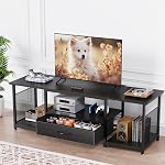 Eiskah TV Support avec tiroirs en tissu et sorties d'alimentation pour 75 70 65 1 cm TV, Centre de divertissement avec étagères de rangement ouvertes, industriel TV Media Console Table pour Salon Chambre Bureau