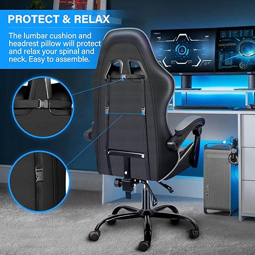 Miniatura 6 de YSSOA Silla de videojuegos giratoria y ergonómica con respaldo y asiento de altura ajustable, con estilo de carrera, color gris y negro