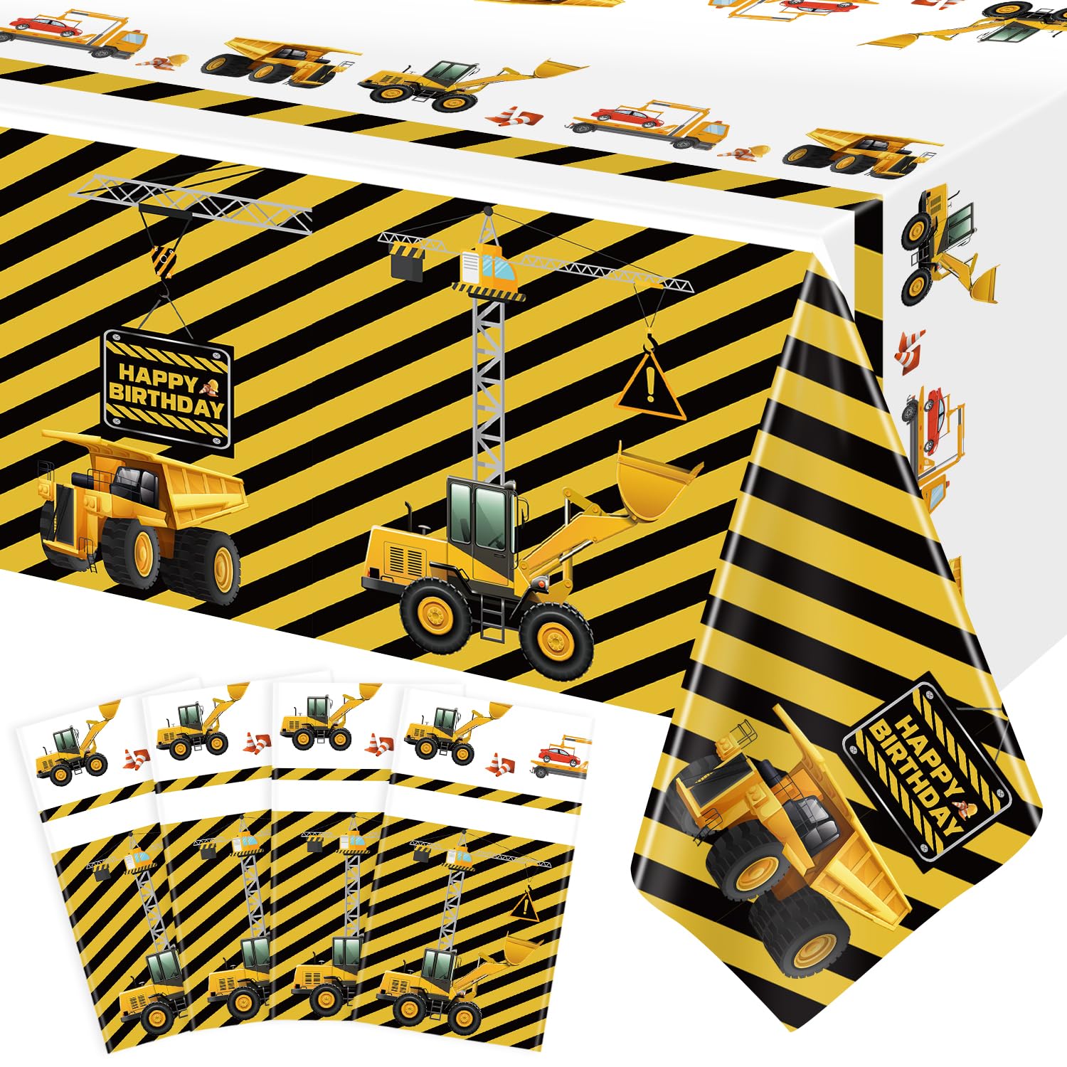 Inspireyee 4 Pack Construction Tablecloths - Tractor Plastic Table Covers - Themed Birthday Party Decoration Supplies for Kids Boy 51''x86'' — image 1
