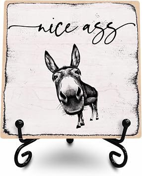 Retro Wooden Gift Sign, Nice Ass - 4 Inch Wood Plaque With A Metal Support,Funny Donkey Tabletop Sign For Bath Room, Restroom,Bar, Home Decoration - C06