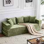 MELLCOM 78.7'' Folding Floor Sofa Bed, 4-in-1 Convertible Sleeper Sofa Couch with Armrest and Pillows, Foldable Sofa Bed, Boneless Loveseat Sofa, Chaise Lounge for Living Room, Bedroom（Grey）