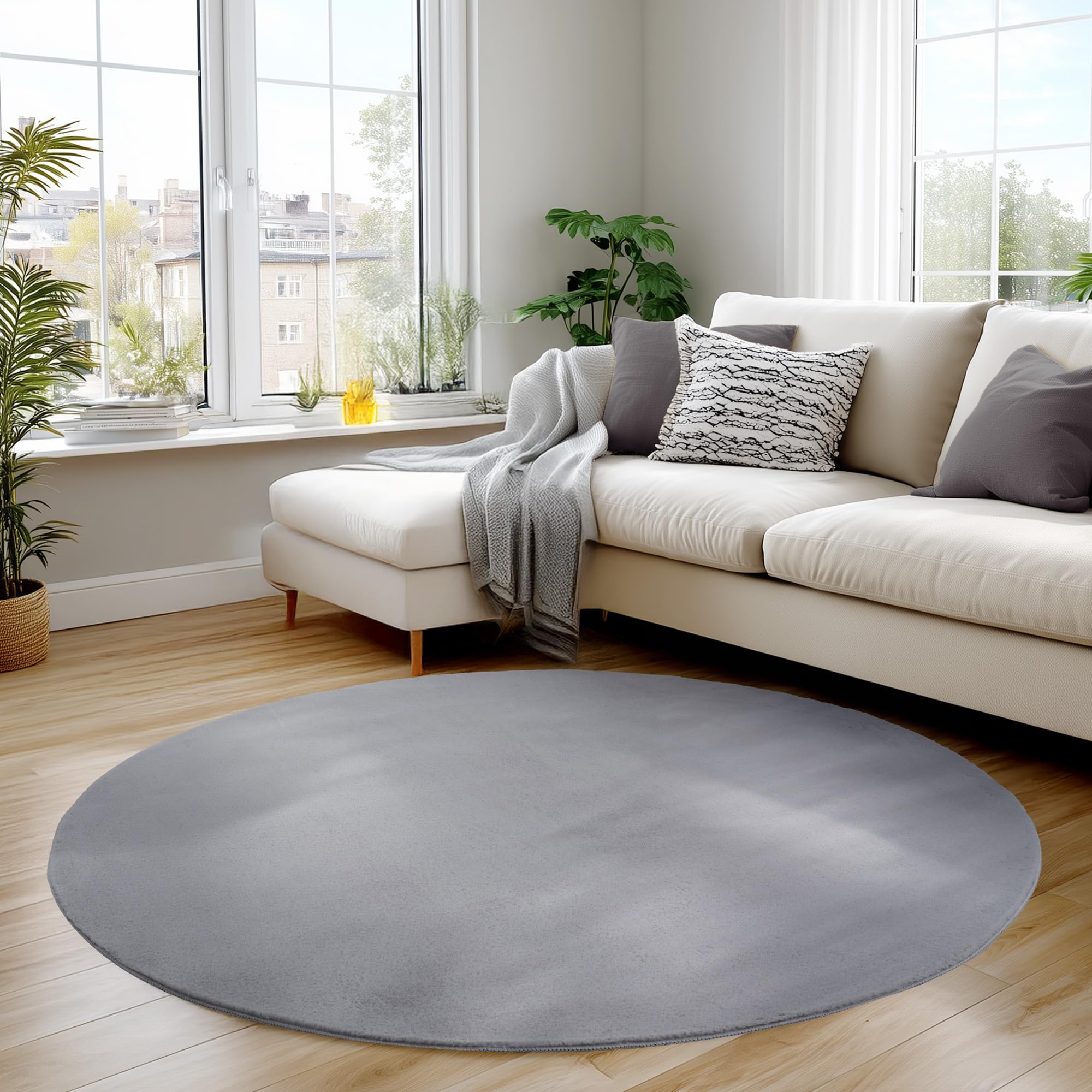 Carpettex Teppich Kurzflor Teppich Waschbar, rund, rutschfest & weich, modernes einfarbiges Design für Wohnzimmer, Schlafzimmer, Küche & Kinderzimmer.